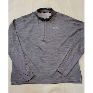 NIKE RUNNING DRI FIT MENS GRAY STRIPED LONG SLEEVE 1/4 ZIP SHIRT SIZE XL